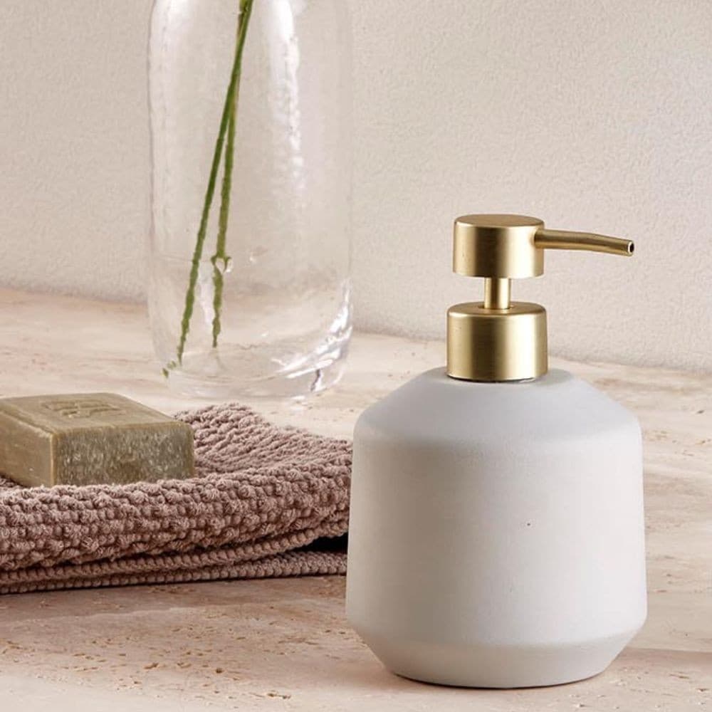Porta Sabonete Líquido Banheiro Cinza com detalhes Dourado