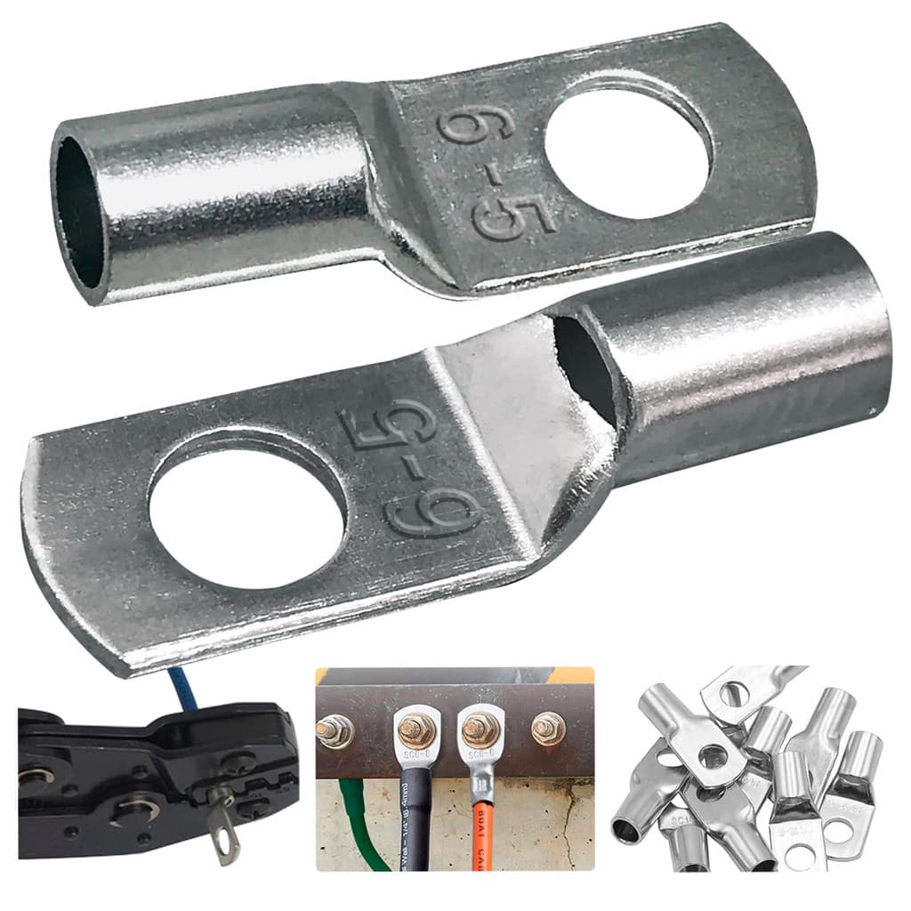 Kit 10 Terminal Compressão Olhal 6mm Cobre Estanho Argola Bateria Ponteira Conector Cabo Furo 5mm