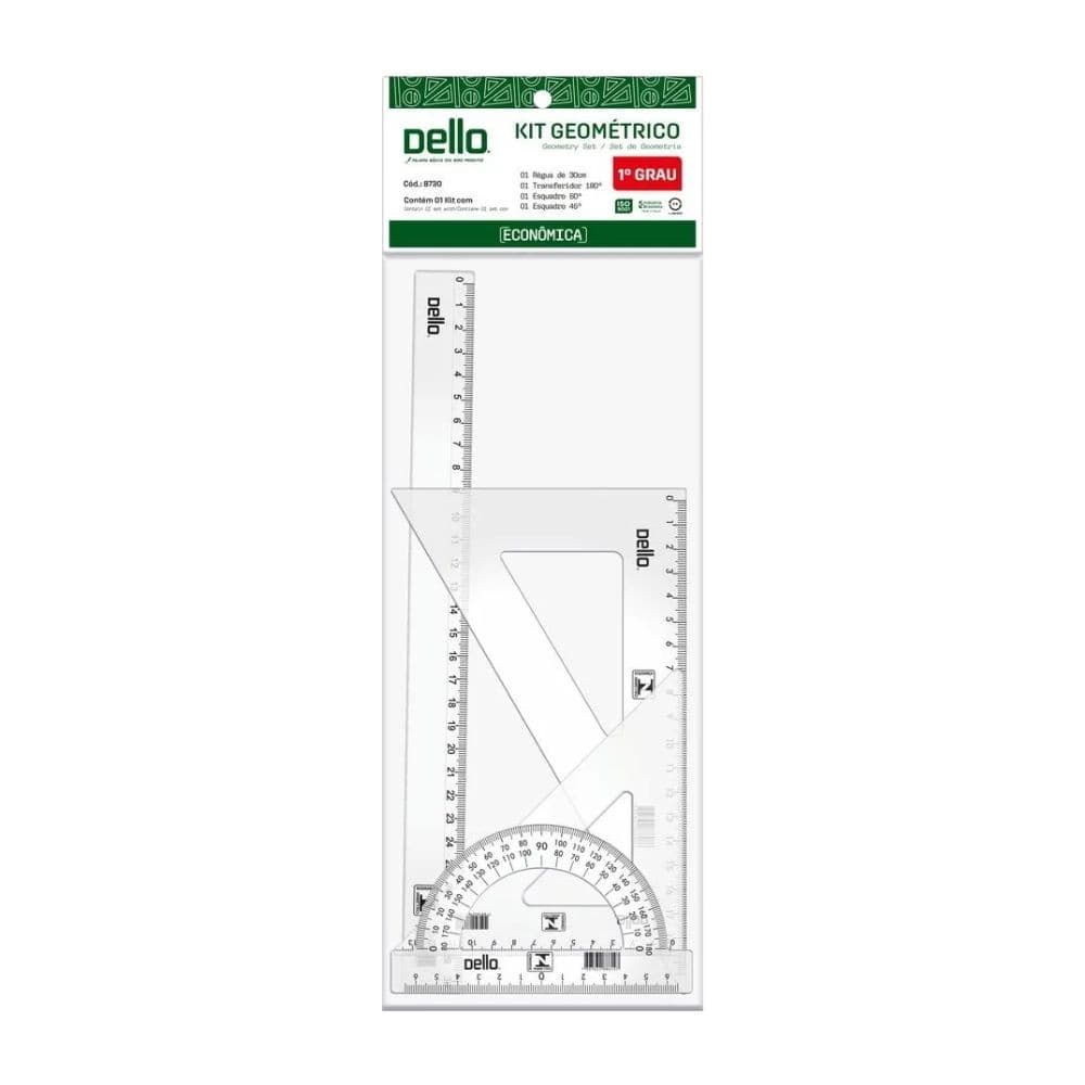 Kit Geométrico Conjunto Escolar Régua Esquadro Transferidor