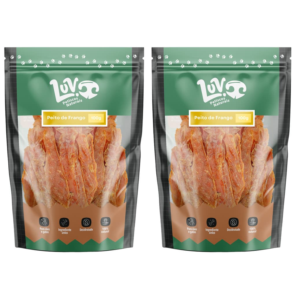 Petisco Natural Cães e Gatos Peito de Frango 100g LUV Petiscos 100% Naturais 2 Pacotes