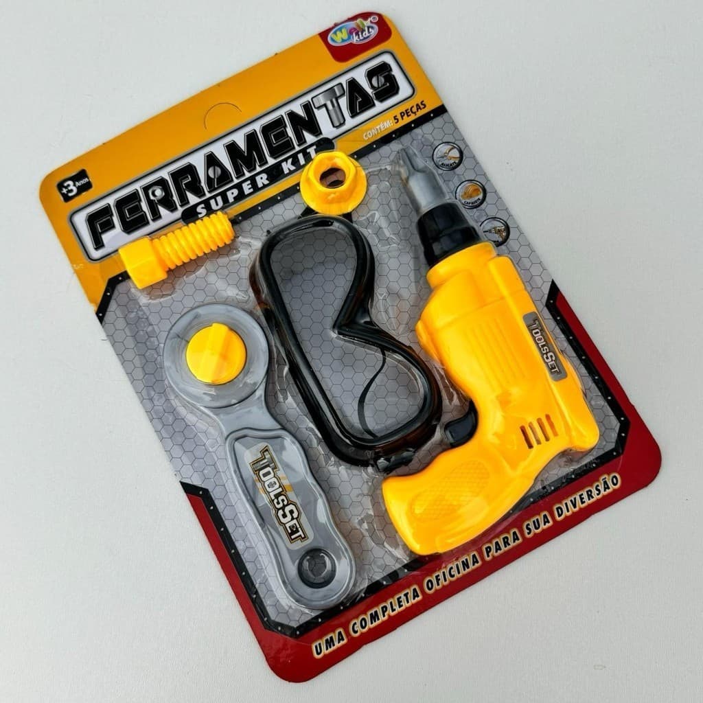 Kit de Ferramentas com Furadeira Brinquedo Infantil 5 Peças
