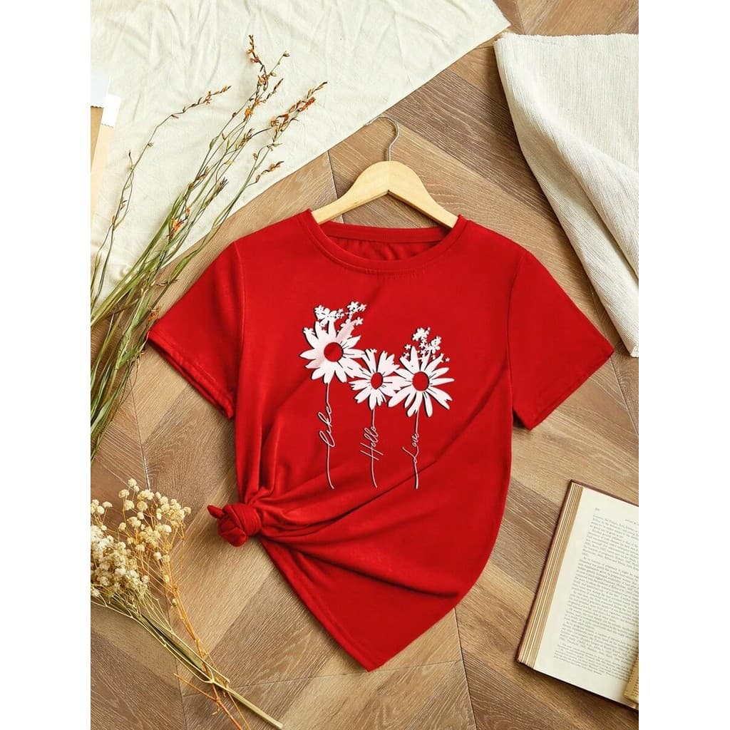 Tshirt Feminina Estilosa Estampada Três Flores Lançamento Camiseta 100% Algodão Camisetão Camisa Oversized Plus Size