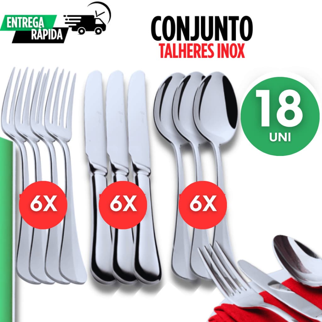 18 Talheres Garfo, Faca e Colher para Uso Doméstico e Comercial – Talheres Faca Garfo Essenciais