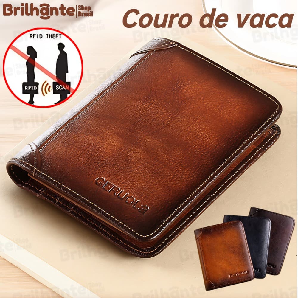 Carteira Antifurto Masculina De Couro Legítimo Vintage De Trifold E Bifold À Escolha Carteira estilo executivo