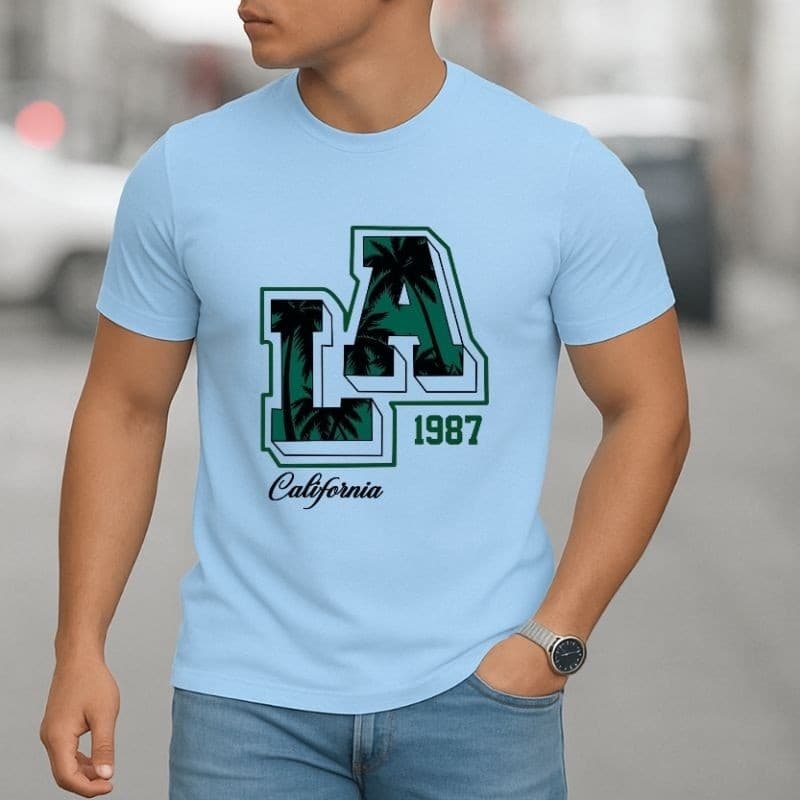Camisa Masculina Algodão LA Califórnia Camiseta Casual Estampada Estilosa Camisa Unissex