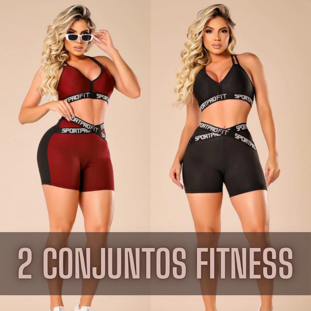 2 Conjuntos Fitness Feminino Top e Short Com Elástico - Roupas Academia