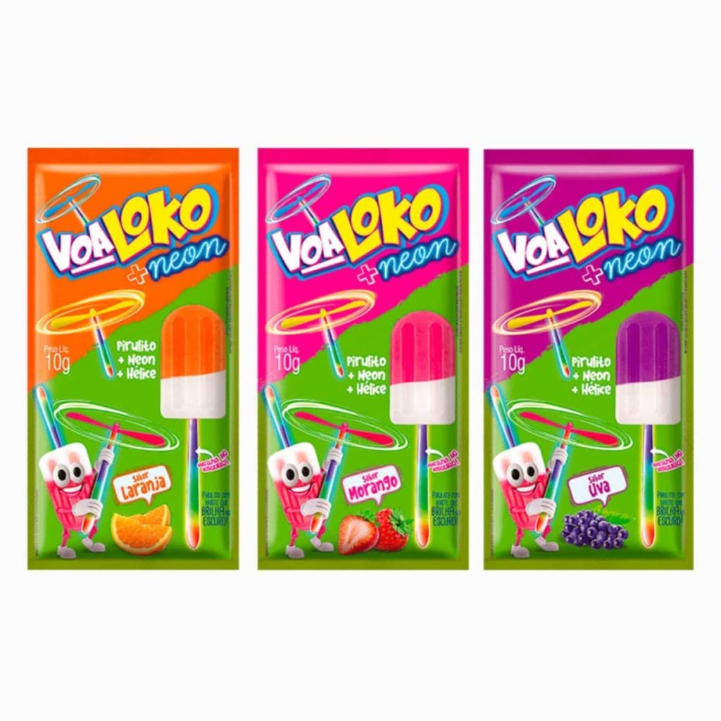 Kit com 3 unidades Pirulito Neon Brilha No Escuro - Voaloko