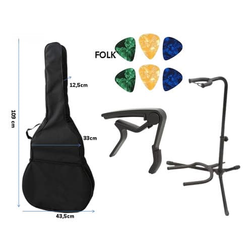 Capa Bag Violão + Capotraste+ 6 Palhetas+ Suporte Chão