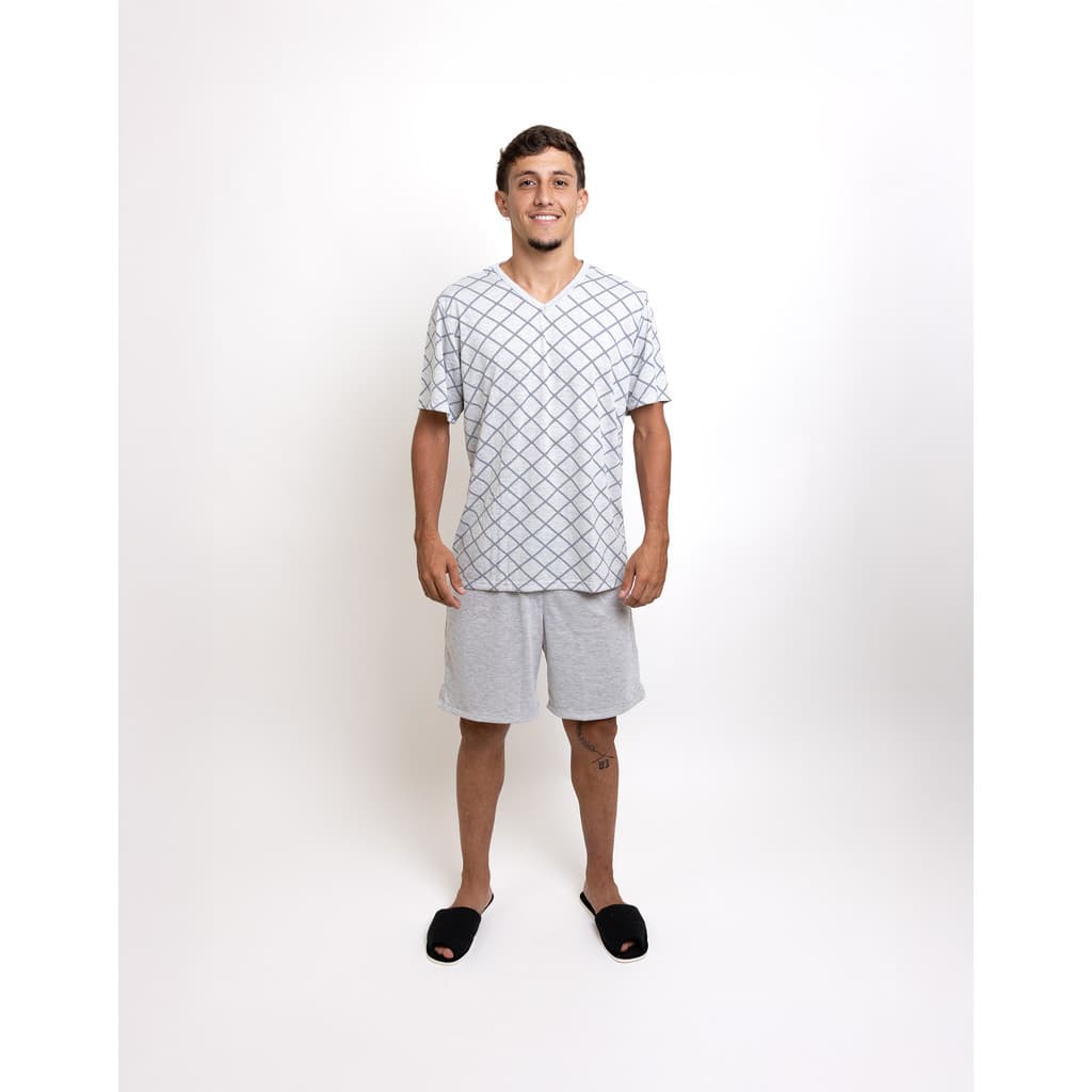 Pijama Masculino Meia Manga -  Cinza (Malha)