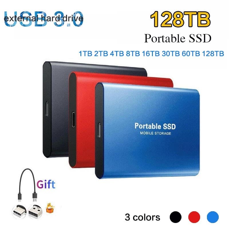 D Externos SSD 128TB 60TB Disco rígido externo 30TB 16TB Disco rígido portátil de estado sólido 8TB 4TB Tipo-C 3.0