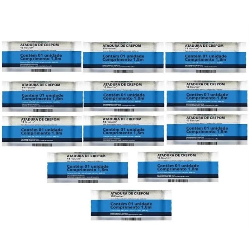 Atadura de Crepom 08cm x 1,8m 13 fios Pacote C/12 Unidades - Neve