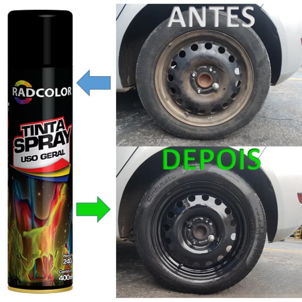 Tinta Spray Preto Brilhante Uso Geral Secagem Rápida Radcolor 400ml RC2101