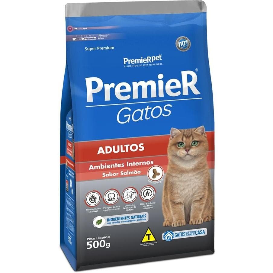 Ração Seca Premier Gatos Ambientes Internos Salmão Para Gatos Adultos