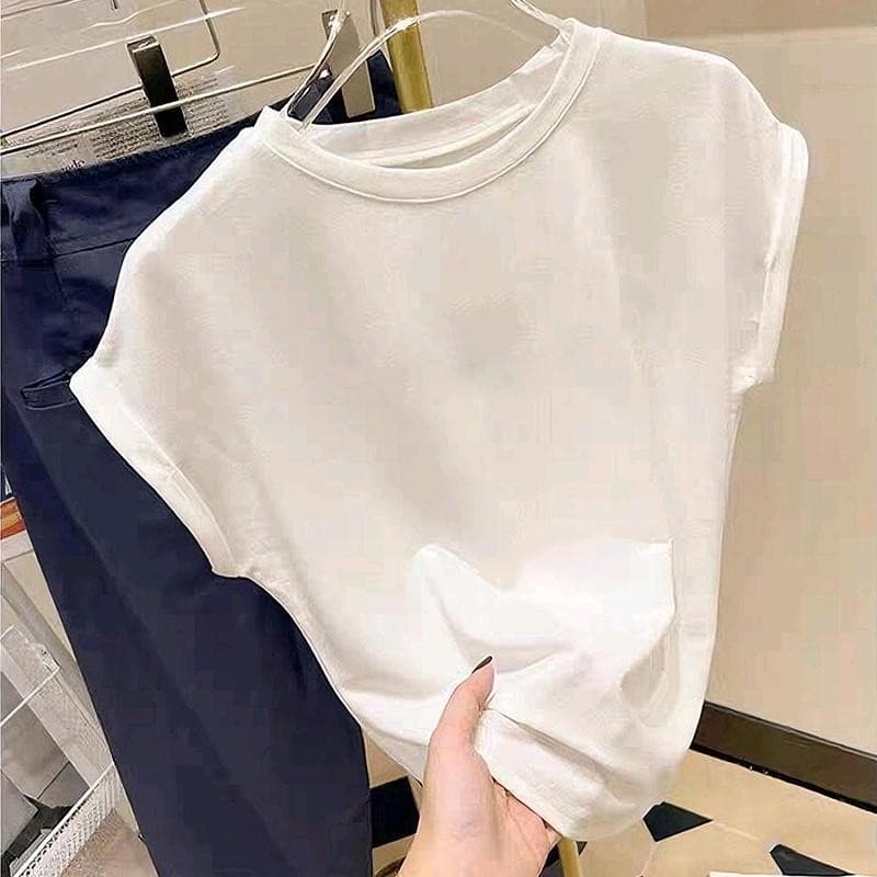 Camiseta Feminina Com Gola Redonda , Tecido De Seda Gelada , Estilo Básico , Simples , Pequena Manga Voadora , Respiráve
