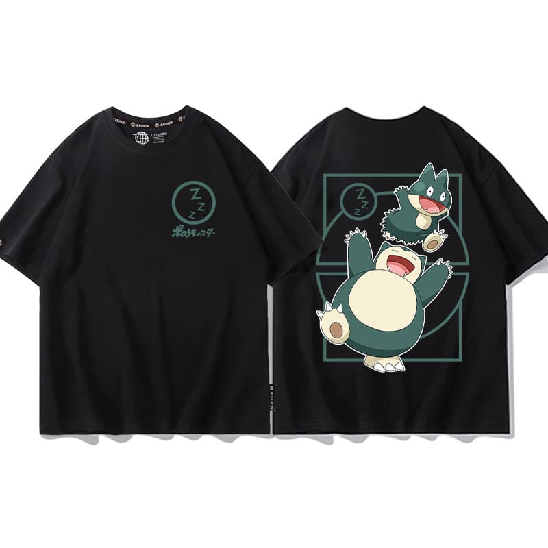 BEAST FASHION 2025 Novo Camiseta de Manga Curta Casual Masculina com Estampa Pokémon Sono Snorlax e Munchlax