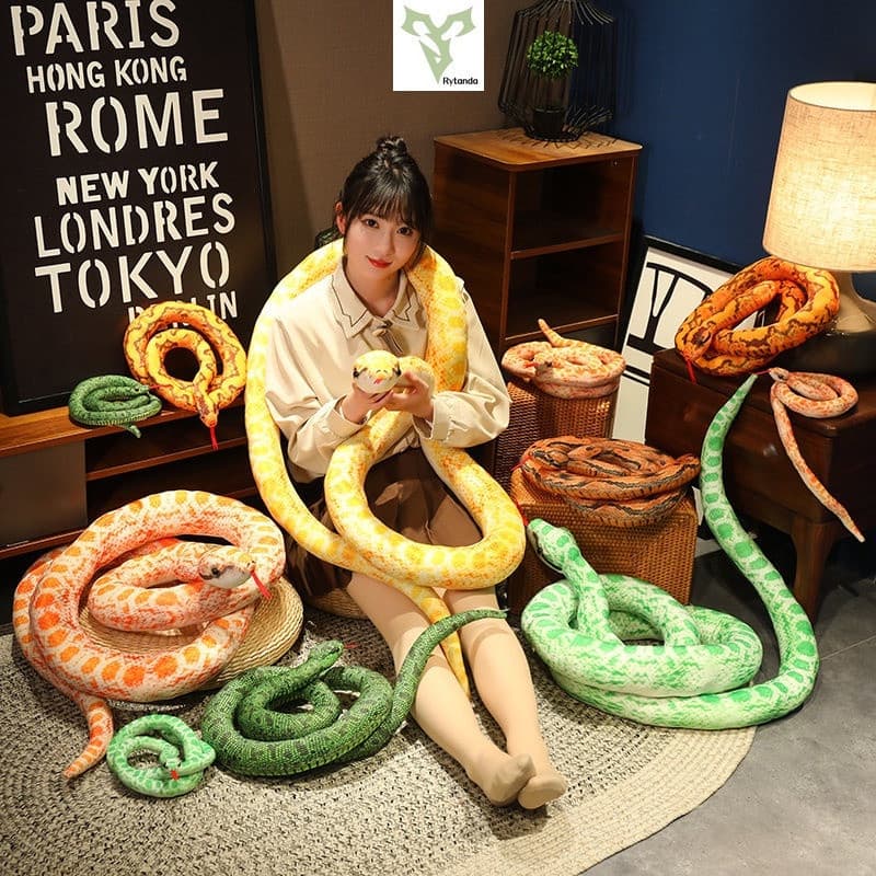 1 Peça 160cm/200cm Cobra Gigante de Pelúcia Brinquedo de Simulação Longo Python Dourado de Pelúcia Adequado para Criança