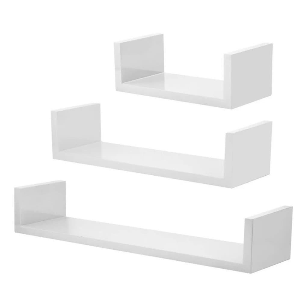 Jogo 3 Prateleira Nicho U 40/50/60 Branco Mdf Decorativo
