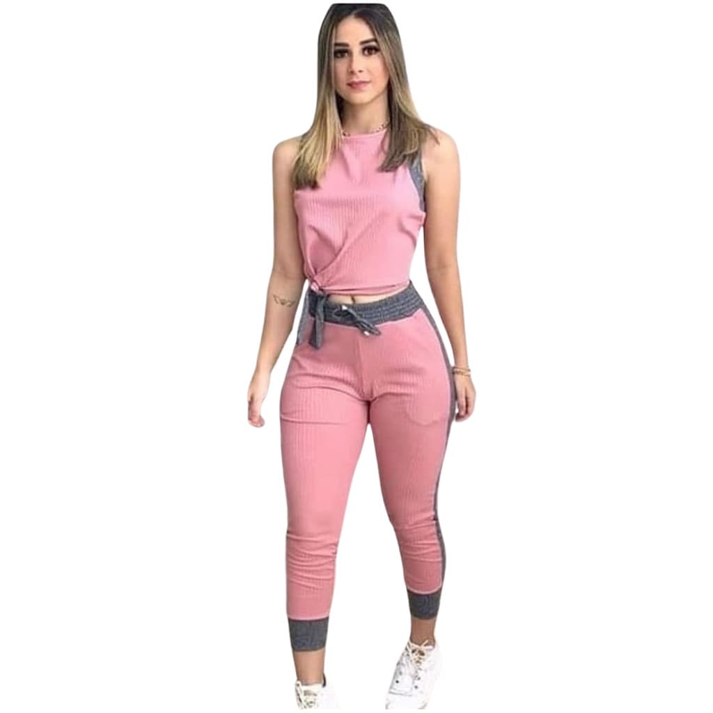 Conjunto Feminino Canelado Calça E Blusa