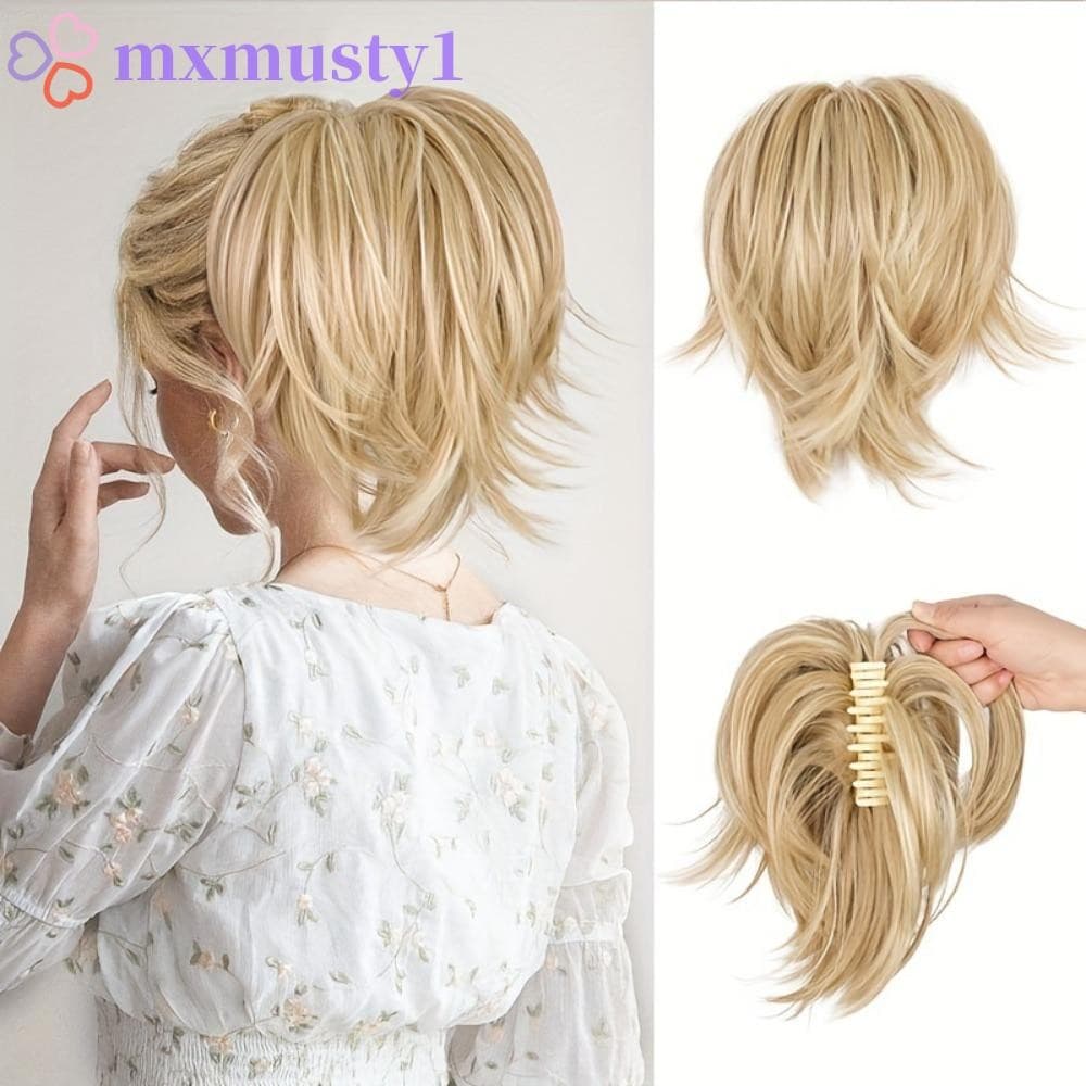 MXMUSTY Rabo De Cavalo Reto Bagunçado , Clipe De Garra Updo Para Extensão De Em Pães De Cabelo , Resistente Ao Calor