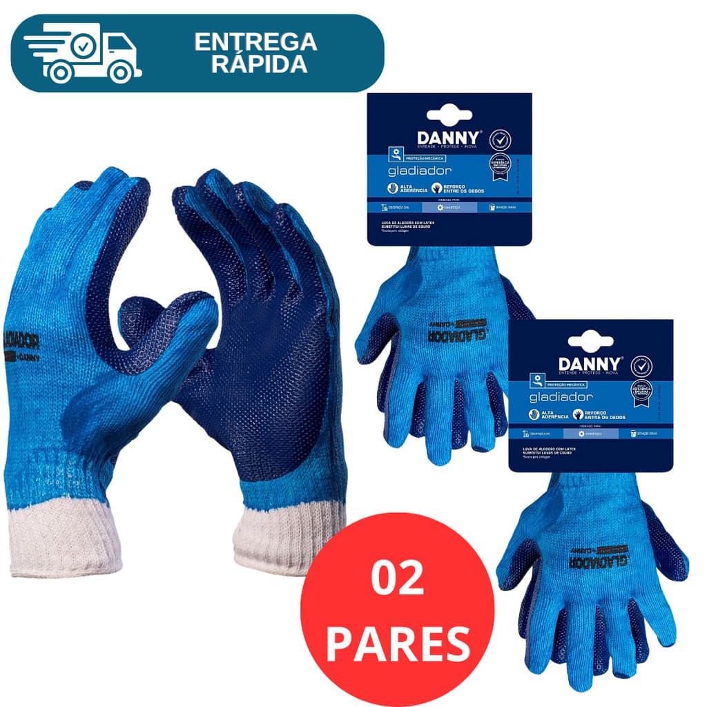 Kit 2 Prs Luva Reforçada Gladiador Trabalho Pesado Borracha Vulcanizada Danny Proteção Térmica Epi