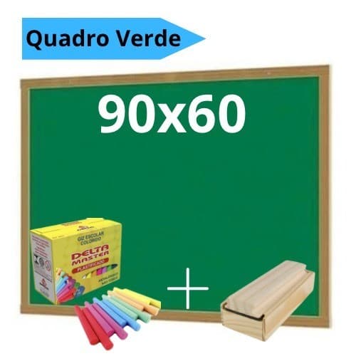 Lousa Quadro Escolar Verde 90x60 + Apagador com Depósito + 10 giz Stalo