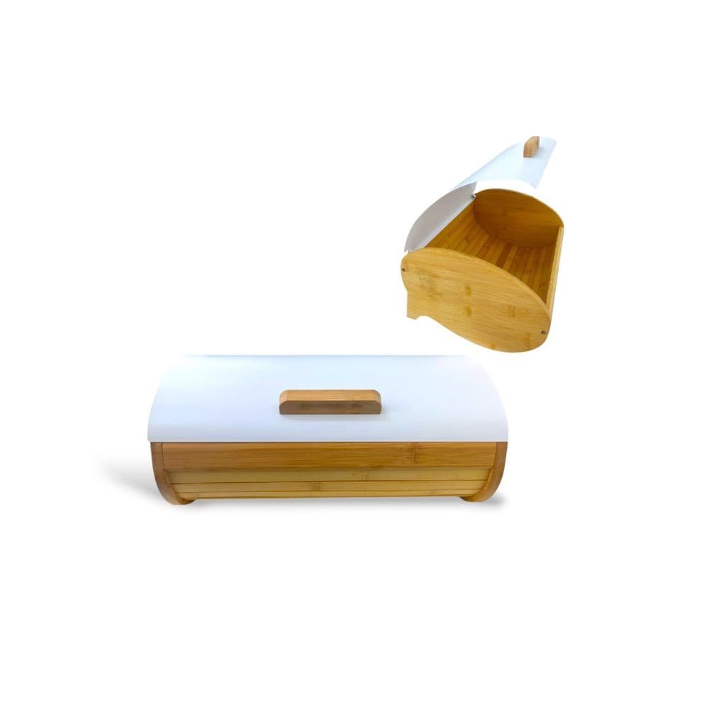 Porta Pão metal Eco White em Bambu - isanog