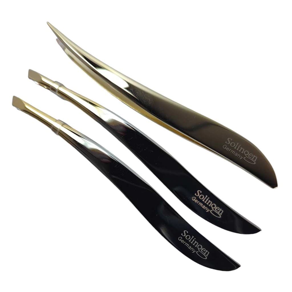 kit 3 Pinças Solingen profissional linha Gold Para Designer de Sobrancelhas
