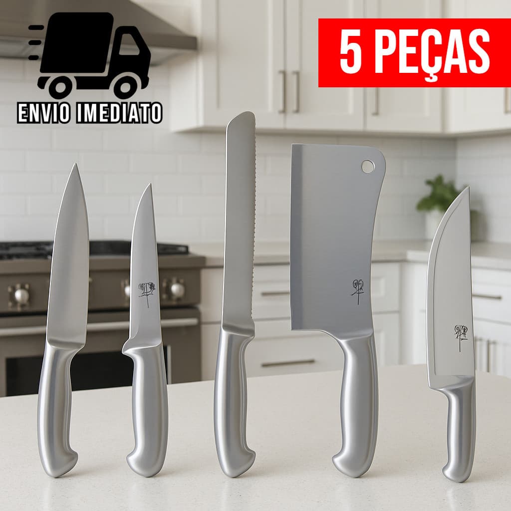 Kit Profissional para Cozinha de Facas Peixeira Desossa Cutelo Pão Aço Inox Chef Alta Qualidade