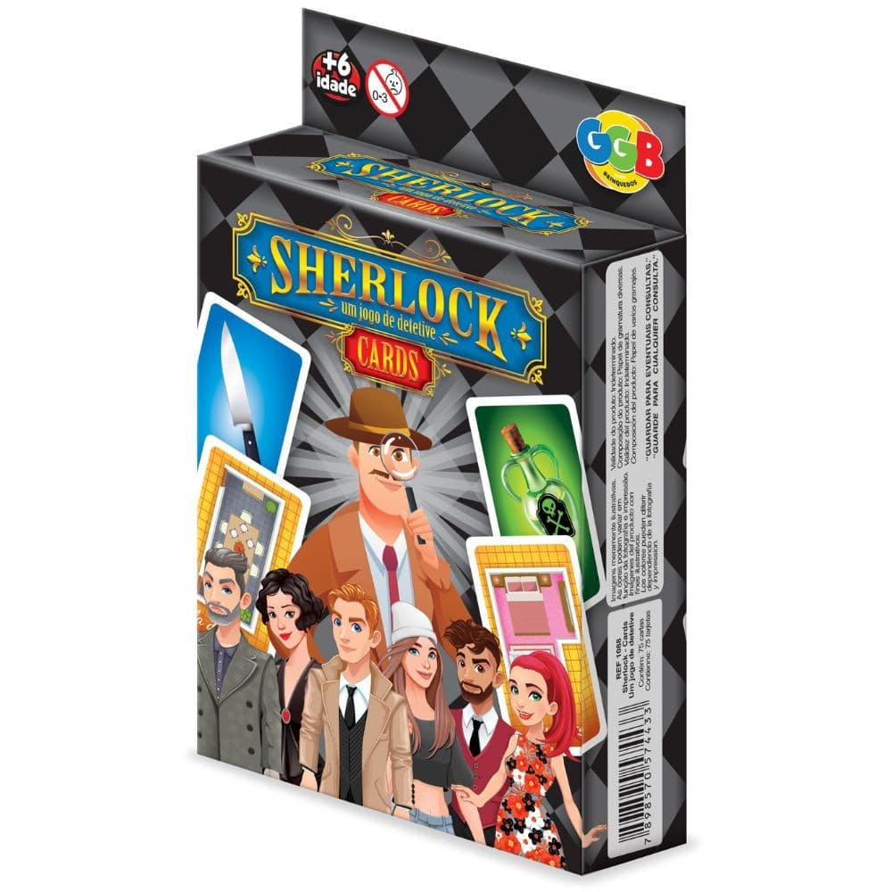 JOGO SHERLOCK 75 CARTAS GGB BRINQUEDO MESA DETETIVE SCOTLAND YARD HOLMES SUSPEITO INVESTIGAÇÃO CRIME