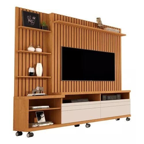 Estante Home Theater Rack Com Painel Tv Até 55 - Nature/Off White