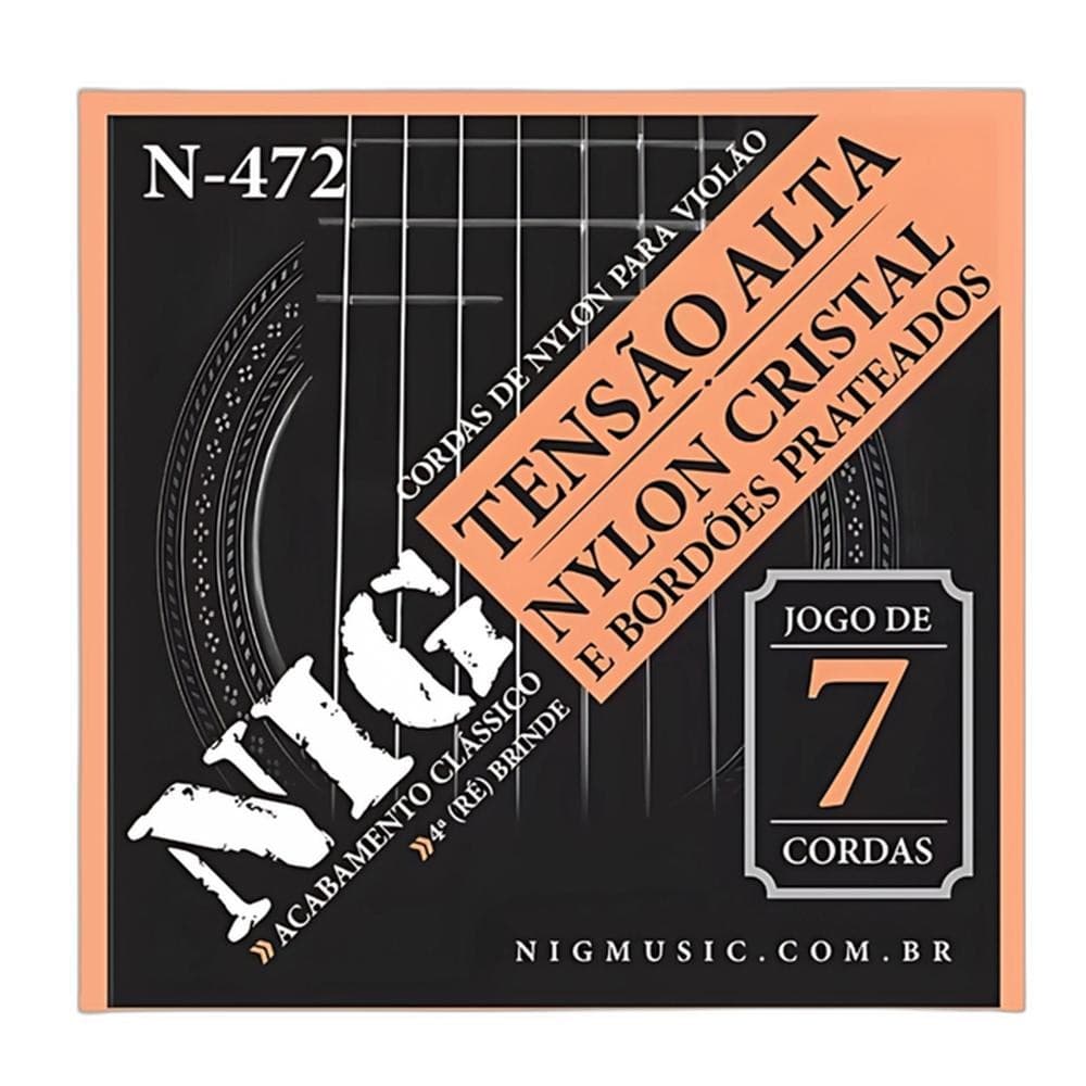 ENCORDOAMENTO NIG P/VIOLAO NYLON 7 CORDAS CRISTAL METAL PRATEADO TENSAO ALTA S/ ACABAMENTO N472