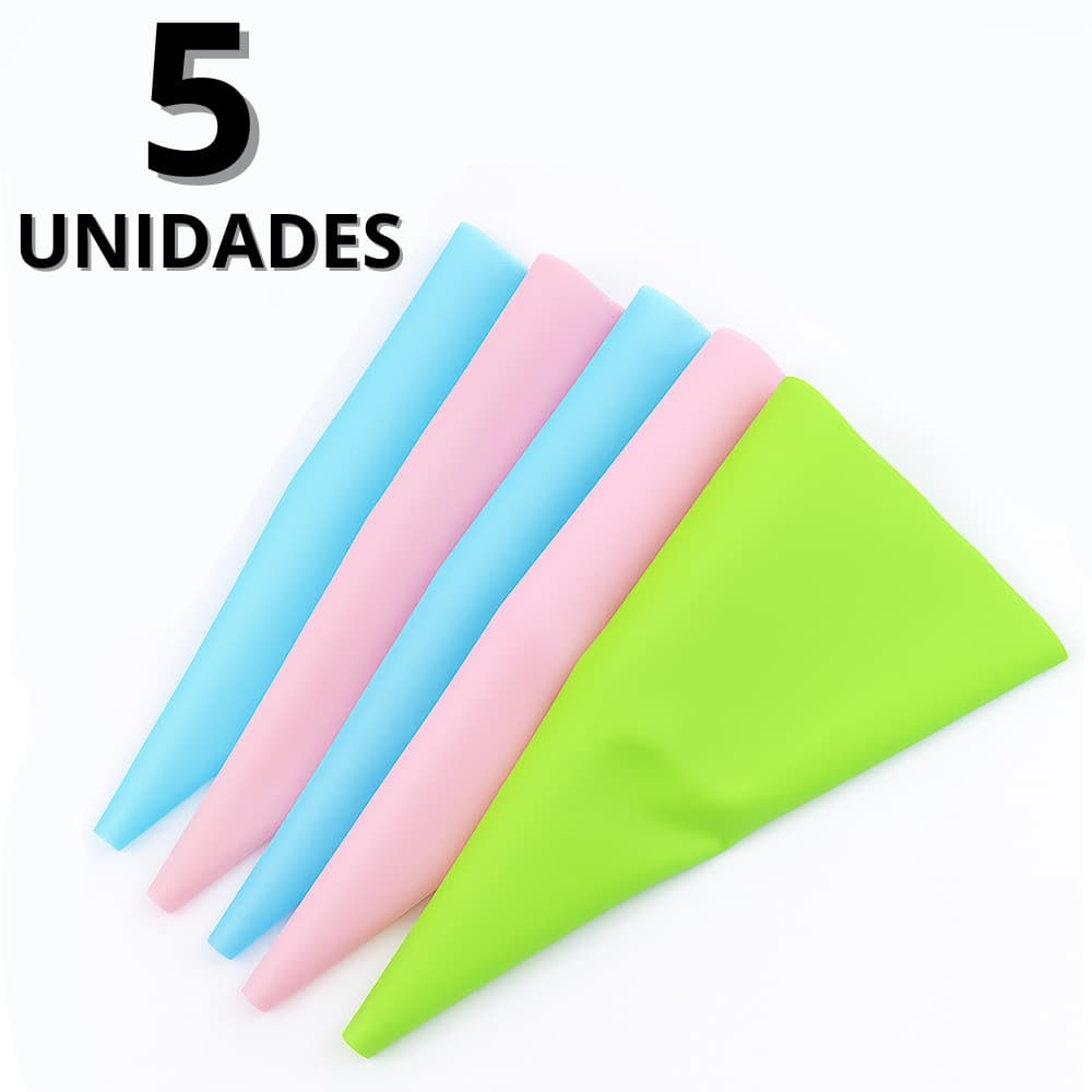 Kit 5 Sacos para Confeitar de Silicone Reutilizável Confeitaria Bolo Cupcake Cozinha Decoração