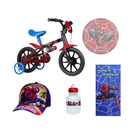 Bicicleta Homem Aranha Aro 12 Passeio - 4 Itens