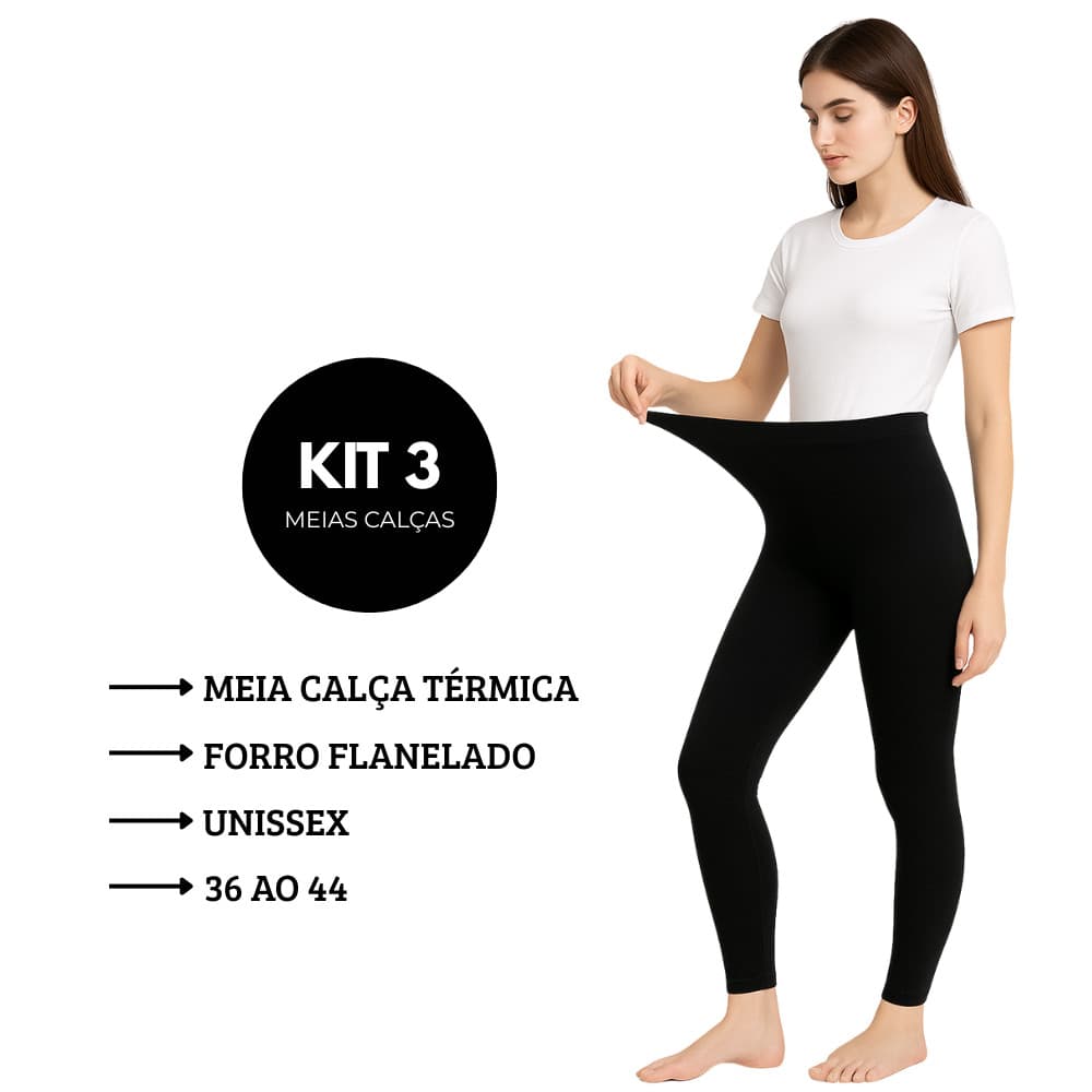 Kit 3 Meia Calça Termica Feminina Peluciada Fio 80 Sem Pé Inverno Atacado