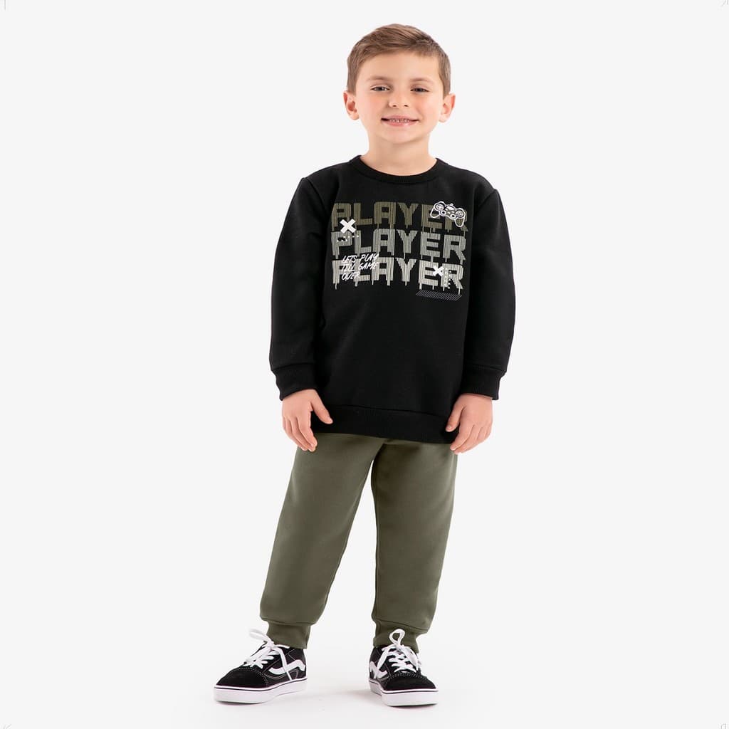 Conjunto Blusa Manga Longa Calça Com Punho Moletom Juvenil