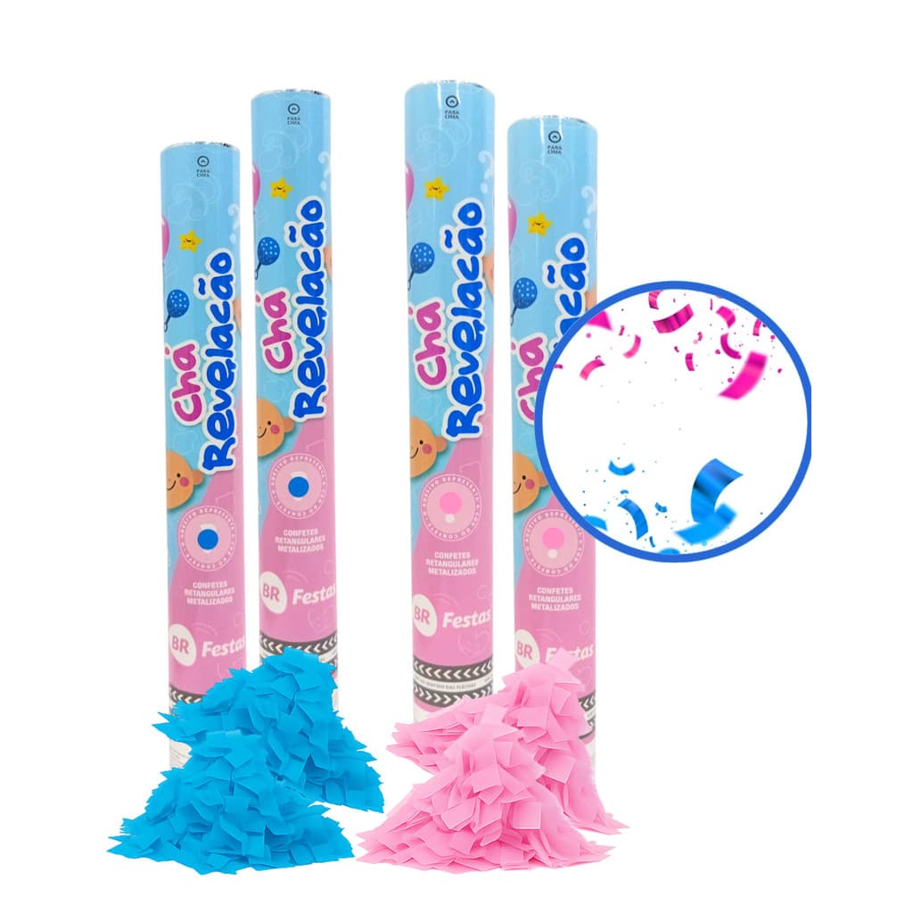 Kit 2 Lança Confetes para Chá Revelação – Azul ou Rosa