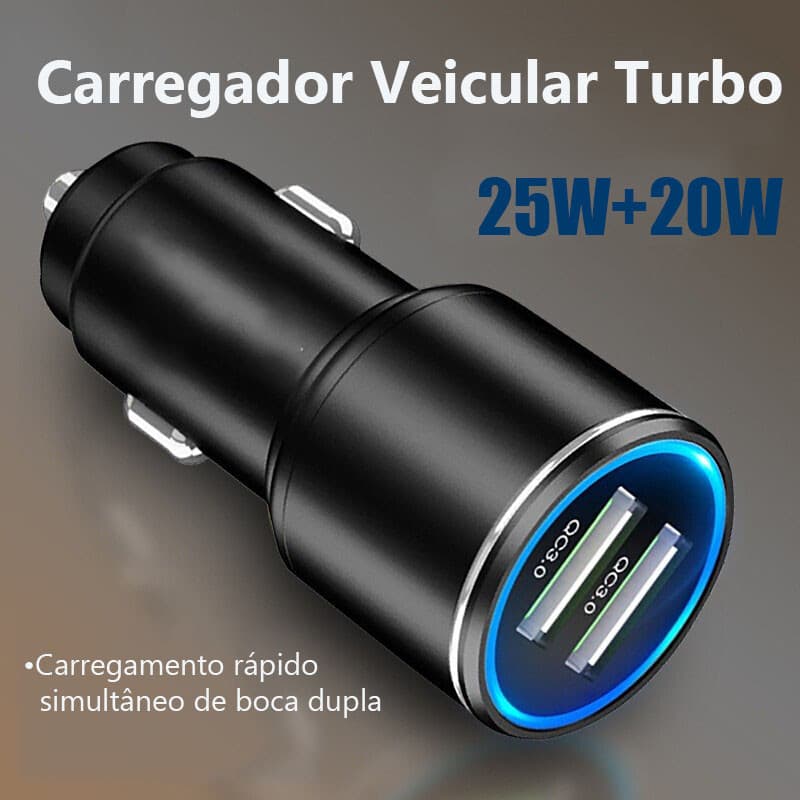 Carregador Veicular Turbo 45W USB Carga Rápida Carregador De Carro PD QC 3.0 Fsat Carregamento