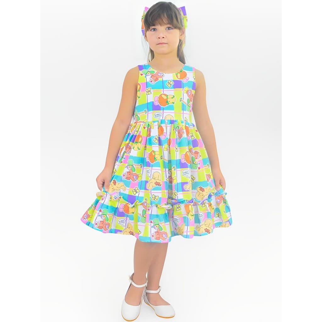 Vestido Infantil Inspirado no Livro Detalhes Verde Neon