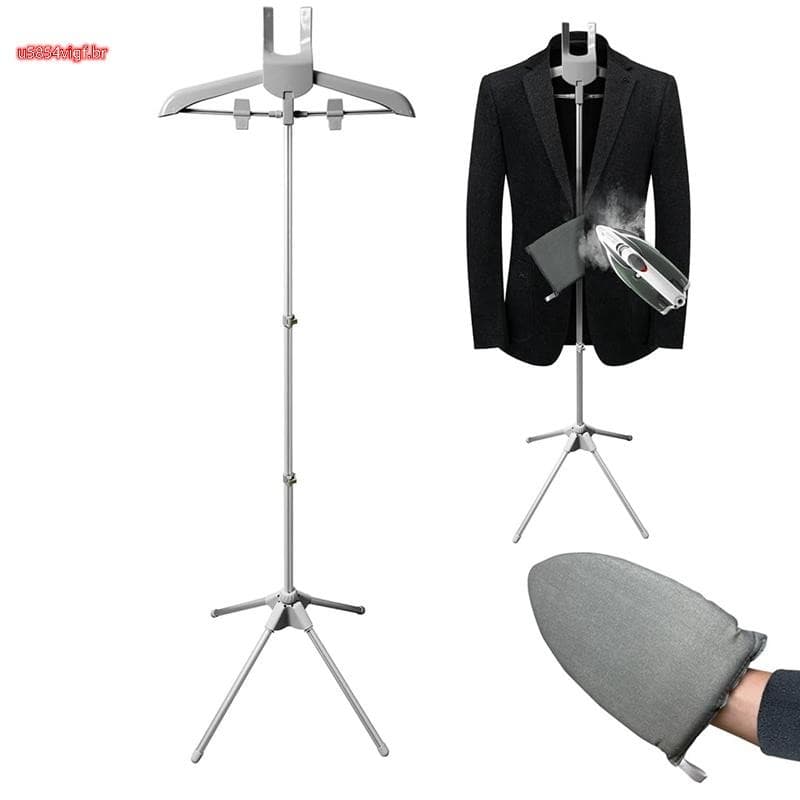 Suporte Para Vaporizador Com Luvas De Engomar Roupas , Rack Dobrável Ajustável De Dois Clipes Camisa De Terno Cinza