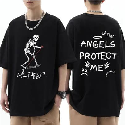 Camiseta Premium em Algodão Puro Camiseta Unissex Lil Peep Angels Protect Me Streetwear T-shirt Algodão Simples Con