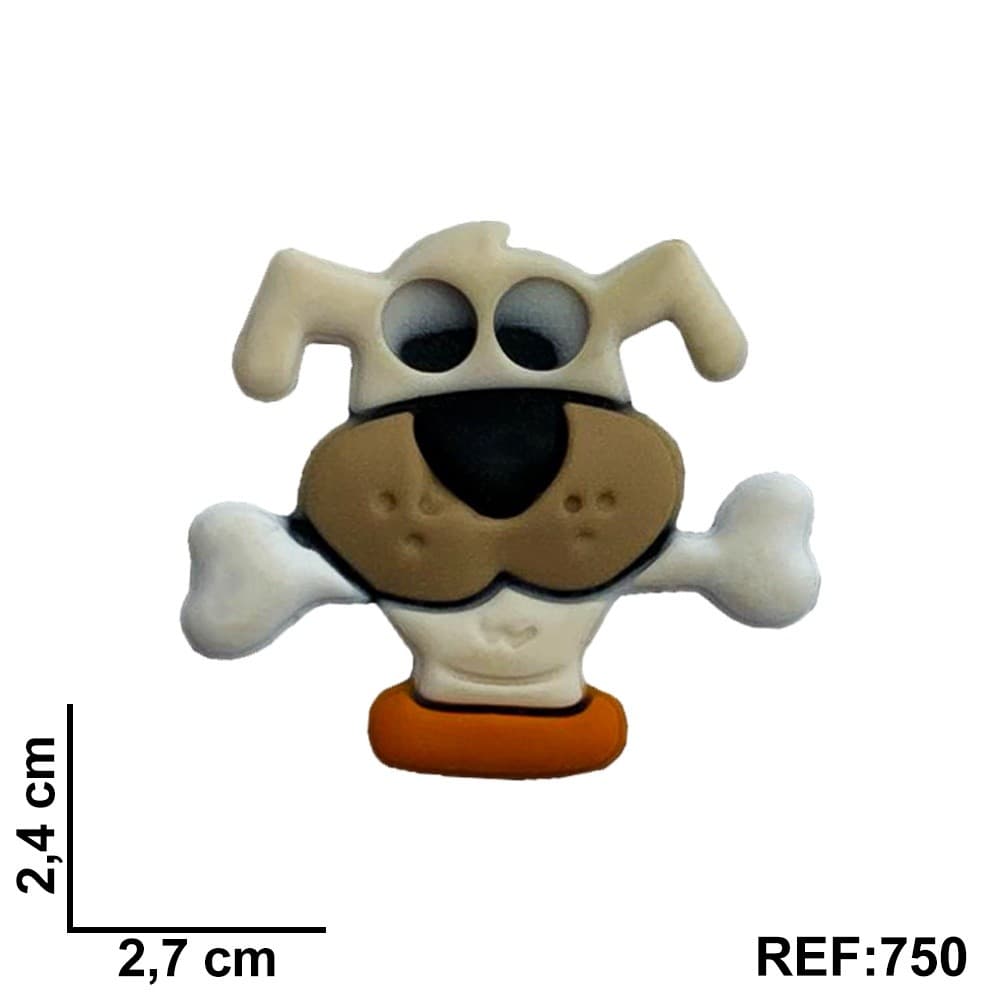 Aplique Emborrachado Kit 10 Unidades Cachorro Cachorrinho com Osso na Boca e Coleira para Sapatos e Artesanato