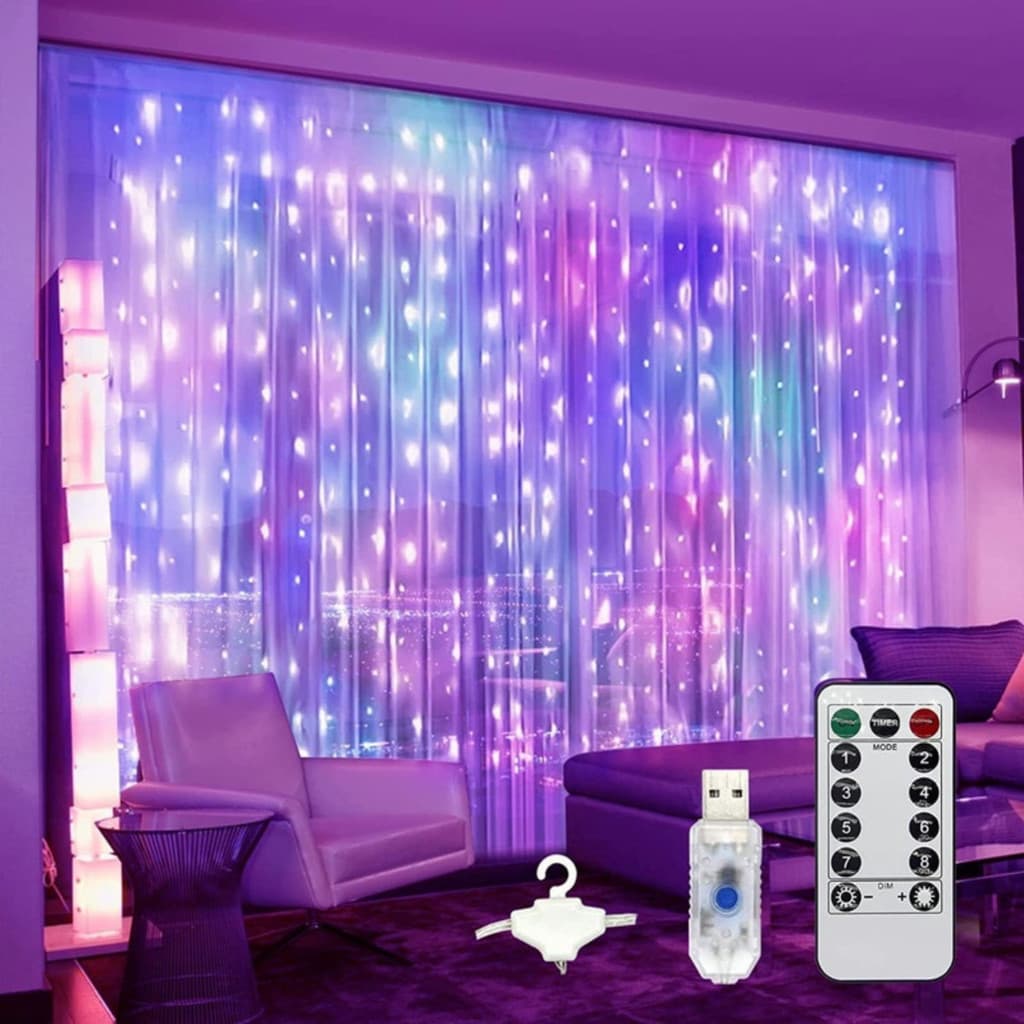 Luz De Cortina Com Gancho Usb 8 Funções 3m*3m 300 Led 110v/220v