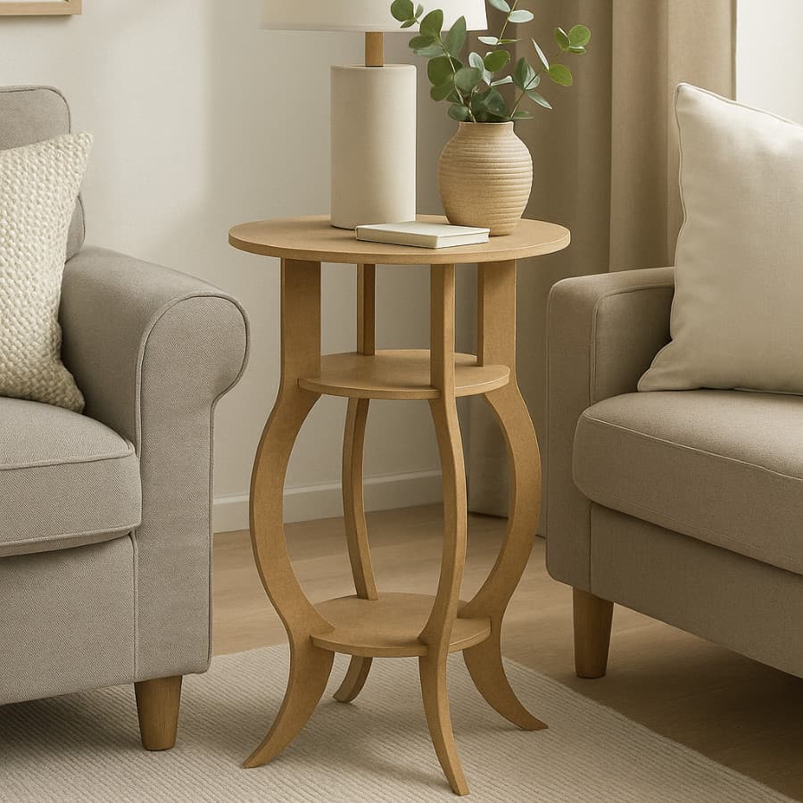 Mesa Redonda Provençal MDF Cru 9mm mesa canto lateral apoio