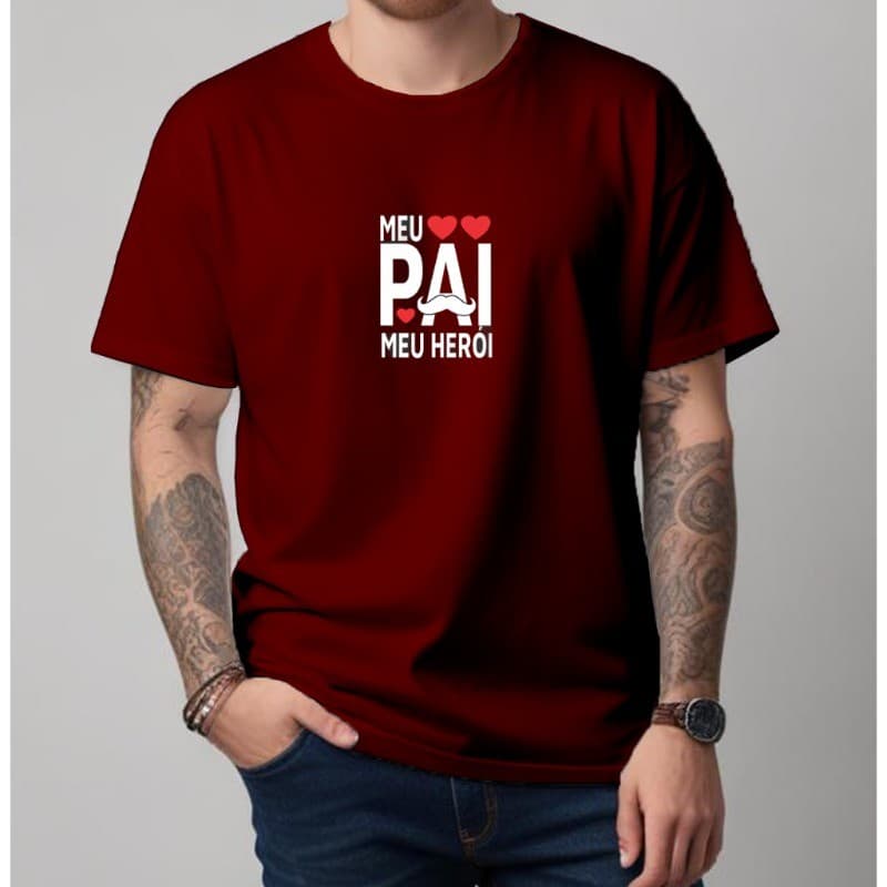 Camiseta Dia dos Pais Meu Pai meu Herói 100% algodão Pai feliz é pai lembrado heroi Entrega imediata