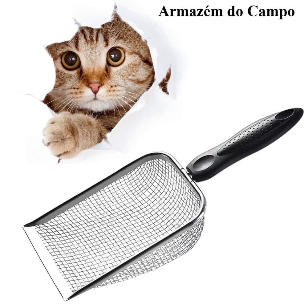 Pá Peneira de Areia Coletora Higiênica Pet Gato  Aço Inox