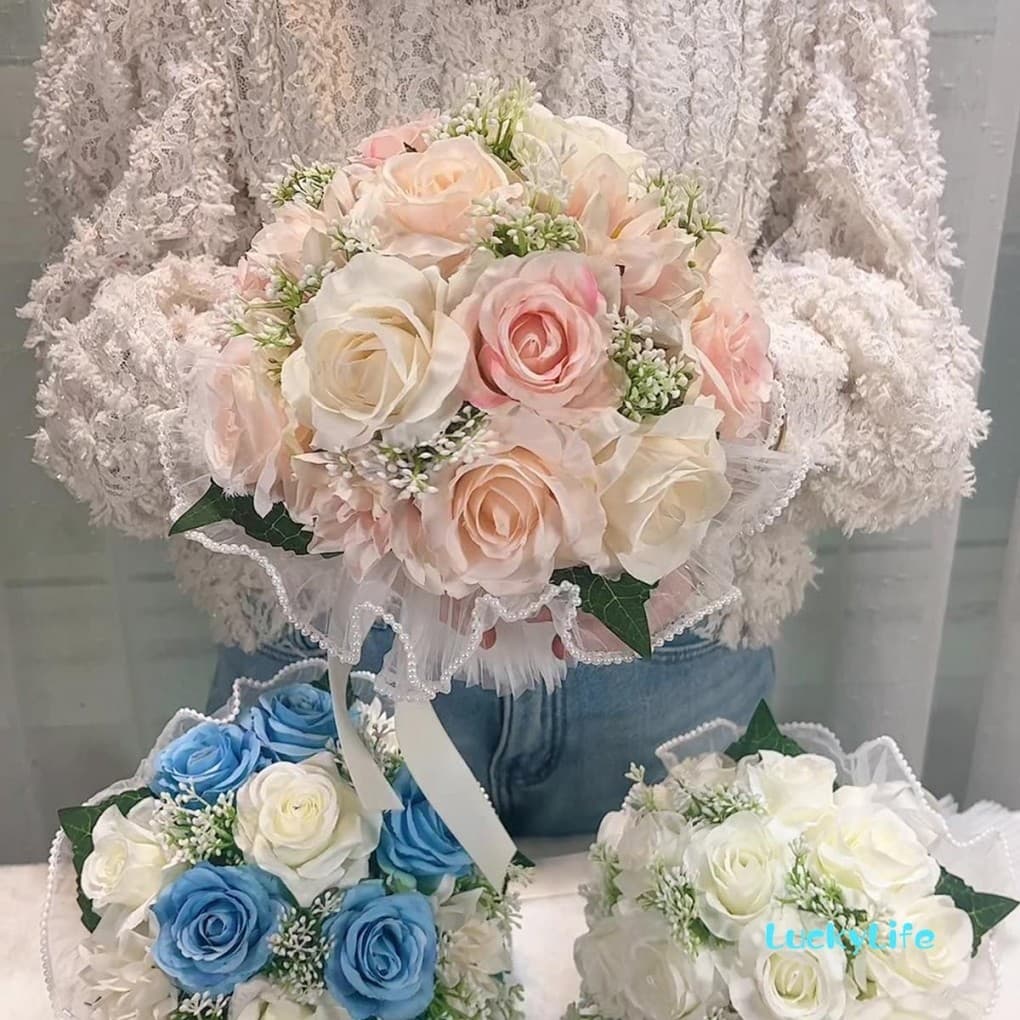 Buquê De Casamento Com Flores Artificiais De Rosas , Noiva Acabamento Em Pérolas Para Ocasiões Especiais
