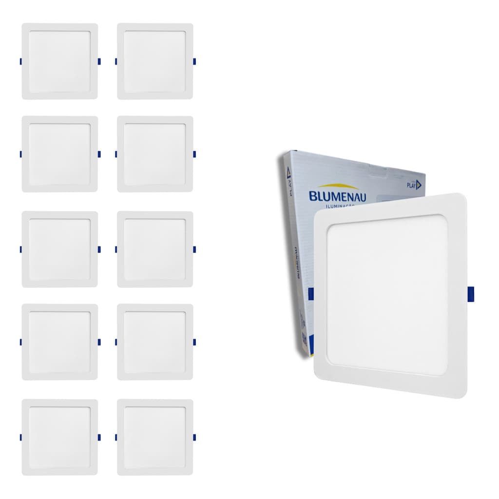 Kit 10 Painel Plafon Led Quadrado Embutir 18w Play 6500k 4000k 3000k  Blumenau Iluminação