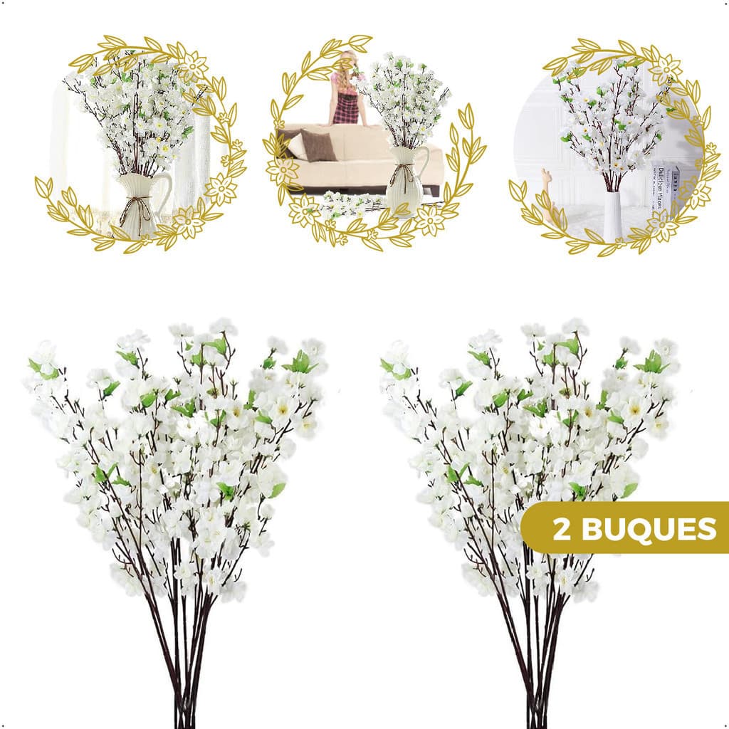 2 Buques Flor Cerejeira Artificial 6 Galhos Grande Decoração Plantas Artificiais Arranjo Mesa Sala