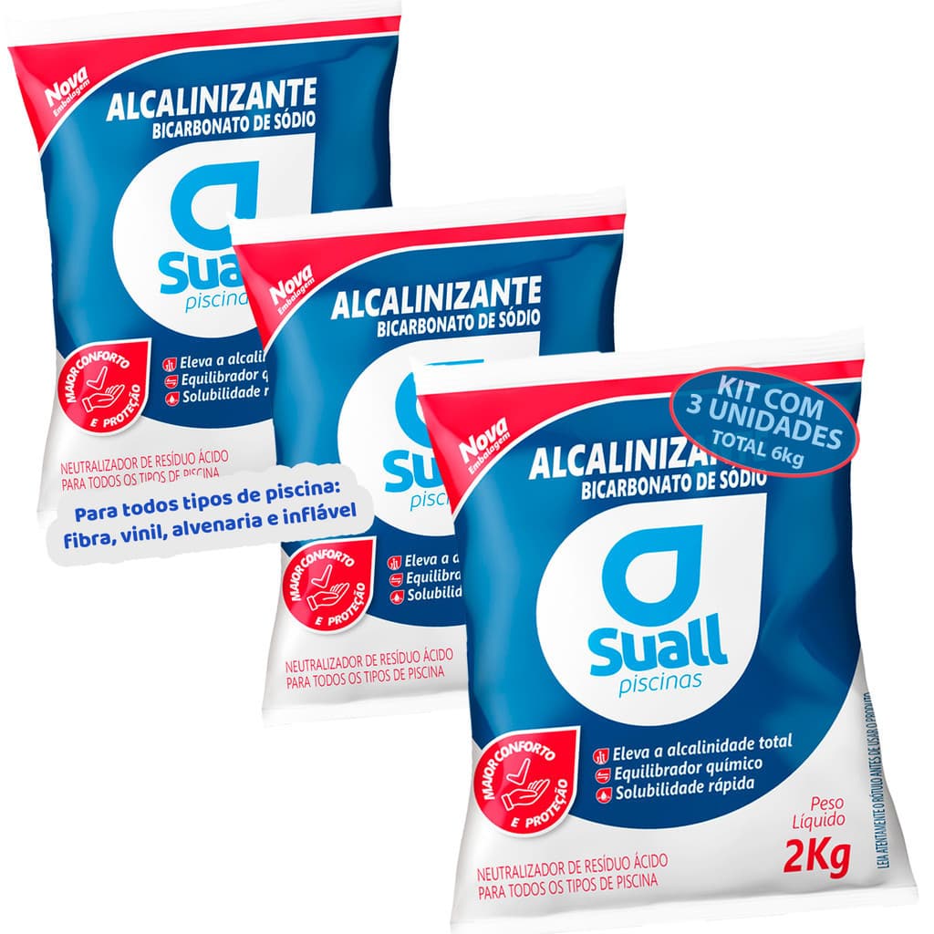 Kit 3 Elevador de Alcalinidade Alcalinizante Suall Produtos Para Piscinas 6kg