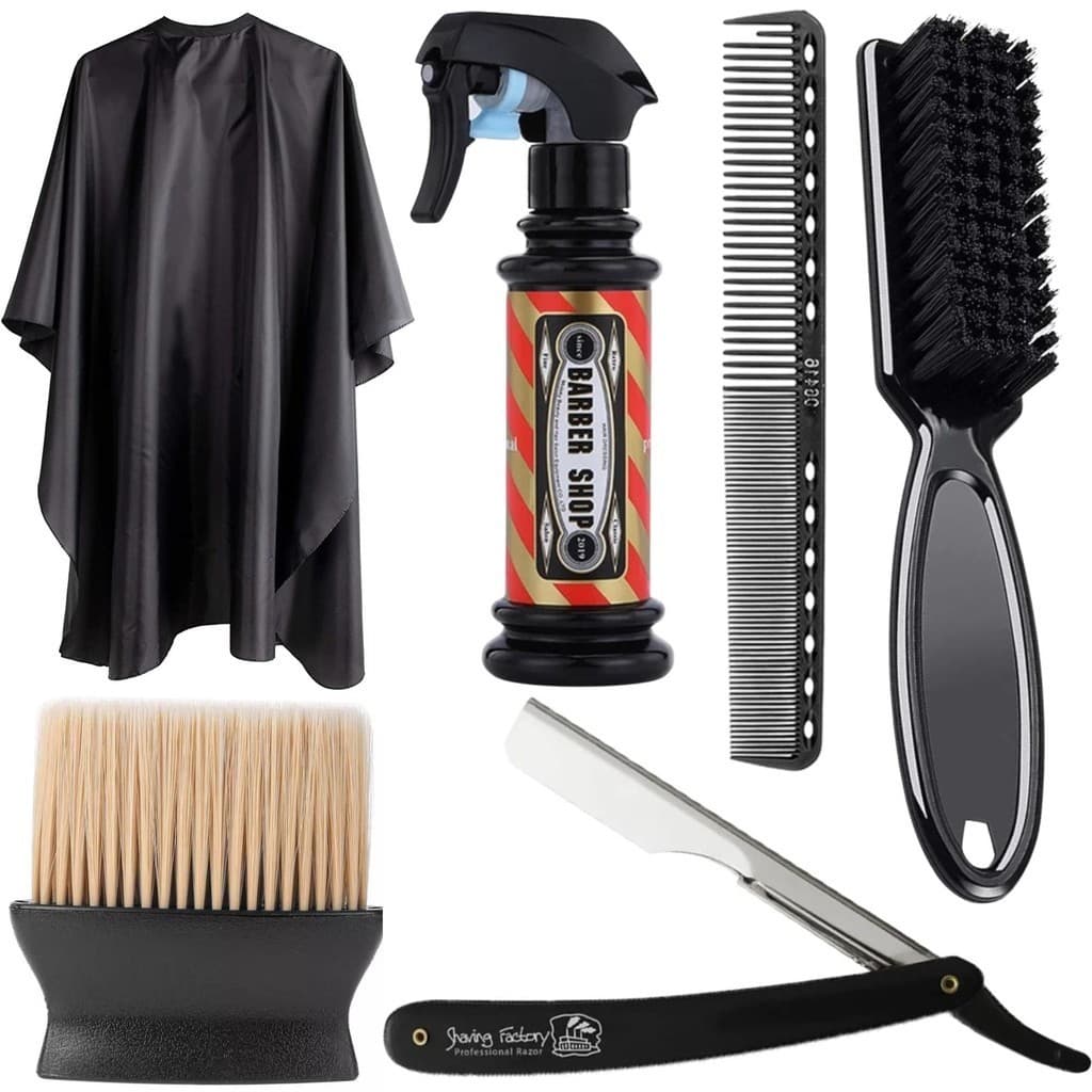 Kit Barbeiro Capa + Borrifador + Espanador + Navalhete + Pentes